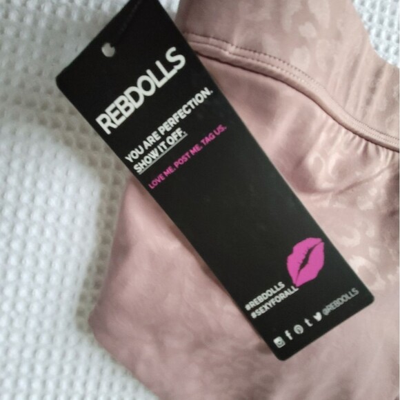 Rebdolls Women's FLAUNT IT leopard plunge V neck sports Bra Plus size 2X mauve - Picture 3 of 12